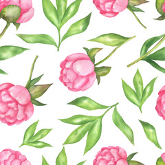 Fototapeta premium Peonies seamless pattern white