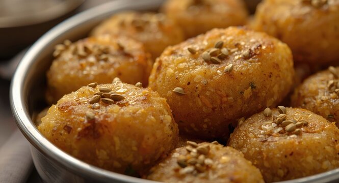 Savory Indian snack dhokla garnished with mustard seeds