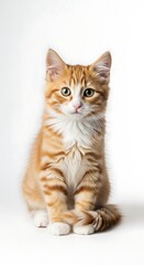 Obraz premium Adorable Orange Tabby Kitten Posing Gracefully on White Background.