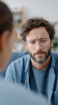 Divorce emotional stress. Man stressed during relationship conflict. Emotional tension and separation. Couple problems and communication issues. Relationship therapy concept.