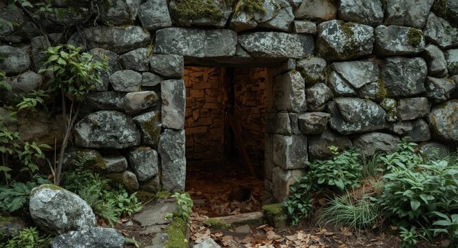 Investigate Ancient Stone Wall Doorway Leading to an Intriguing Hidden Path