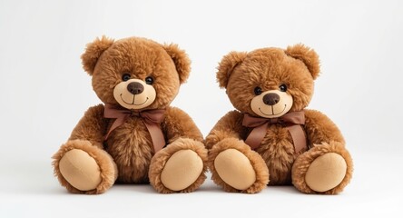 Obraz premium Pair of delightful brown teddy bears displayed on a fresh white background