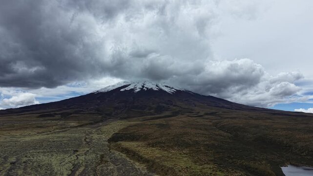 Cotopaxi Volcano Aerial View with Dramatic Clouds, Ecuador Andes 13
