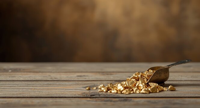 Small aged measure showcasing natural gold bits