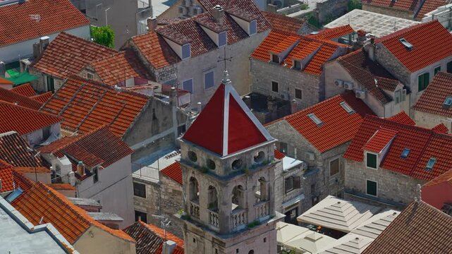 Historic old town of Omis with traditional red tile roofs.