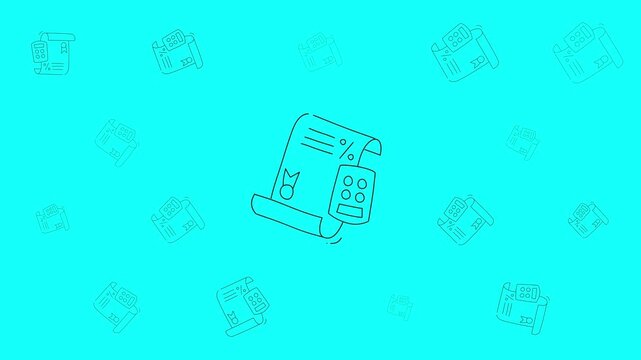 Finance doodle with scattered icons of documents and calculators in light blue. Perfect for financial presentations or businessrelated designs.
