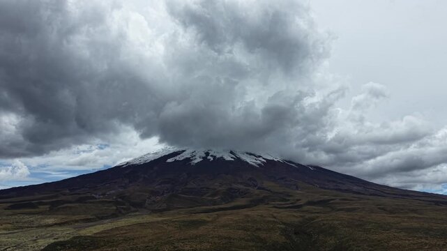 Cotopaxi Volcano Aerial View with Dramatic Clouds, Ecuador Andes 05