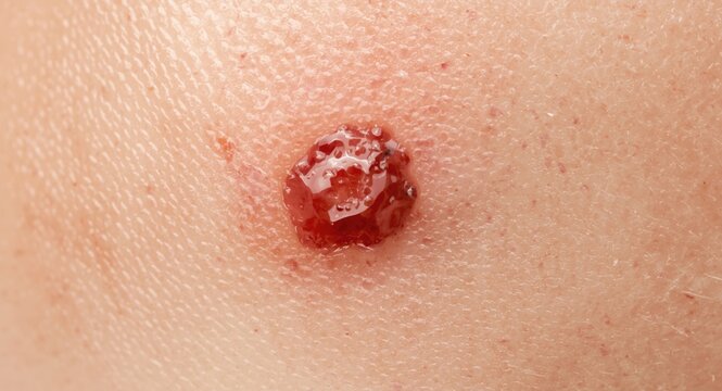 Macro photography of leg skin with inflamed nodule caused by hidradenitis suppurativa