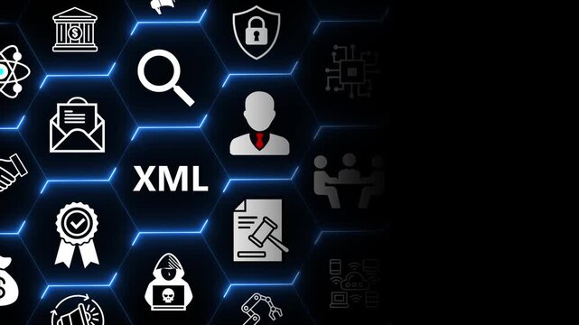 Structured data concept using XML format with document and network elements for information exchange system integration and data organization in digital technology 4k animation video