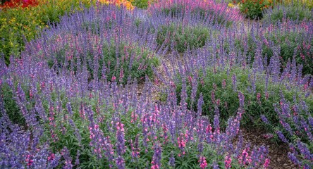 Obraz premium Floral waves of mealy sage in vibrant colors spreading across garden landscape