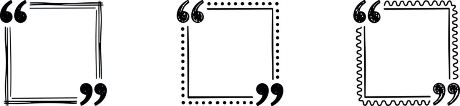 quote frame border set, vector quotation boxes with decorative corners and text layout elements isolated on transparent background