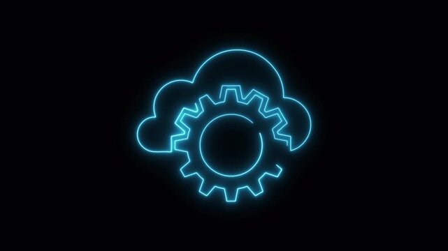 Animated neon glow gear cloud with transparent background