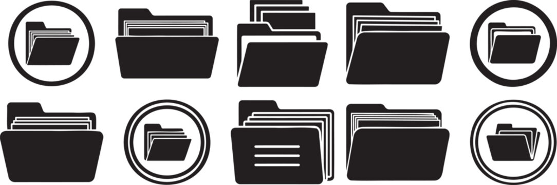 Folder and file storage icon set with document directory archive and data organization symbol vector