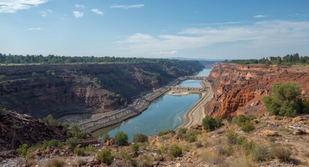 Fototapeta premium Post mining damage highlighting toxic water and disrupted land ecosystems from copper