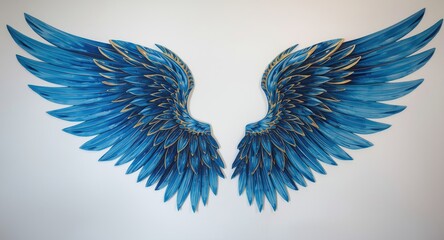 Obraz premium Blue angel wings with gold accents mural perfect for stylish home decor and greeting cards