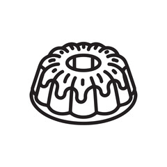 Fototapeta premium Bundt Cake Outline with Icing Drizzle on Plate Icon Simple Line Art