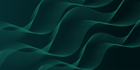 Abstract background using dark green tones on a black background. The lines and curves are like gentle and flowing waves, creating a sense of freshness and energy. © Asmai