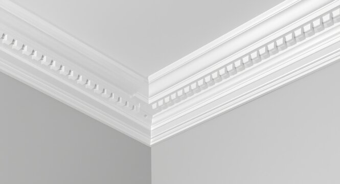 Refined corner ceiling cornice with intricate crown molding work