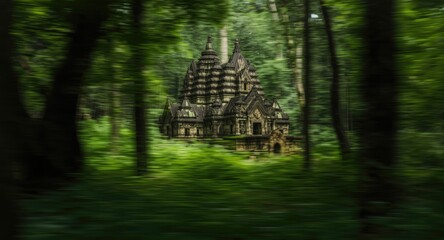 Fototapeta premium Old temple site blending with thick forest undergrowth
