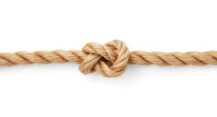 Obraz premium Durable twisted fiber cord tied in an intricate knot with white background