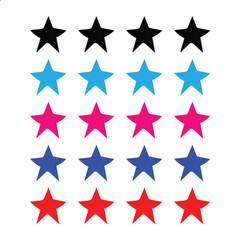Fototapeta premium A colorful arrangement of 20 stars in black blue pink and red on a white background