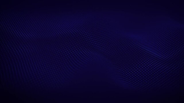 Particles blue wave. Cyber technology blue background loop. Abstract seamless animation of mesh glowing navy dots digital luxurious wave particles flows background. Bright dark blue waves. looping