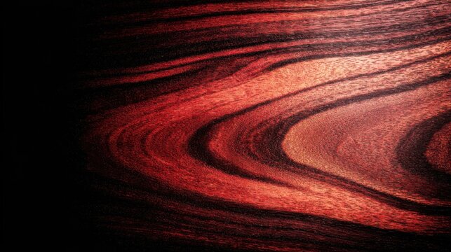 Close-up view of polished ebony wood grain exhibiting deep rich red and black textures with natural swirling patterns