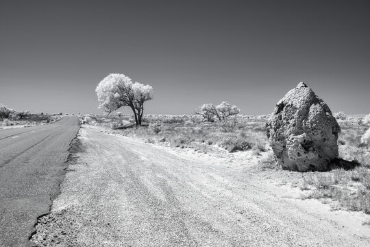 Road to Exmouth Australia with rocky landscape infrared photography dramatic view
