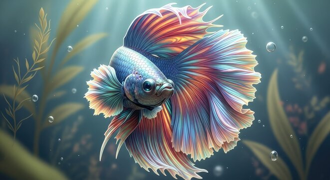 Vibrant siamese fighting fish in aquatic environment depicting underwater life
