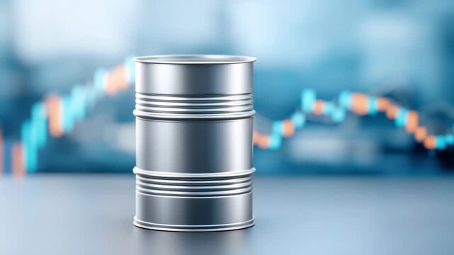 Oil barrel volatility chart background showing hedging strategies for metal trade managing risk ensuring stable market conditions