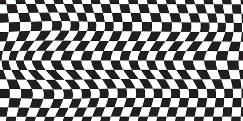 Obraz premium Vector checkerboard pattern. Seamless black and white brush stroke background. Checkered print with distress texture. Painted chequered ornament for kids. Childish design