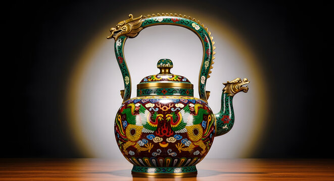 Ornate Cloisonn&eacute; Teapot with Dragon Handle and Spout