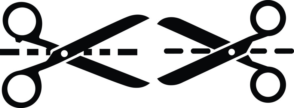 Scissors silhouette cutting through a dashed line