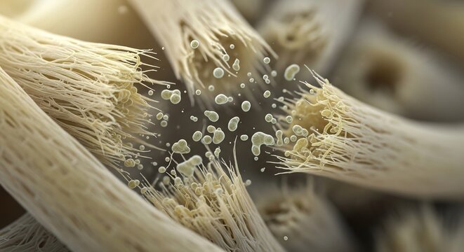 Extreme Close-Up of Mold Growing on Fibers.