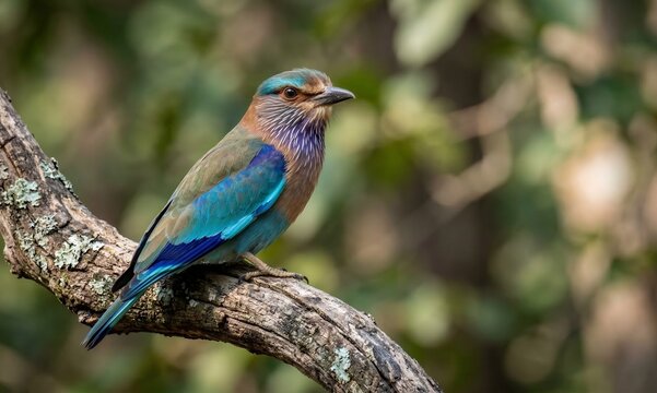Isolated Indian roller bird with a blurred background