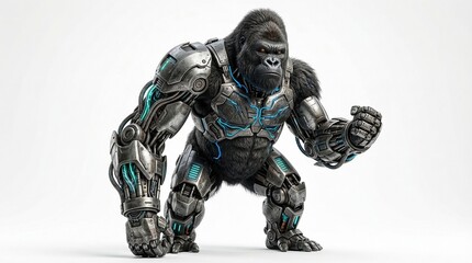 Fototapeta premium Ultrarealistic Robotic Gorilla Hybrid on White Background
