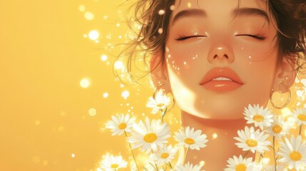 Fototapeta premium Literary Women and Flower Illustration
