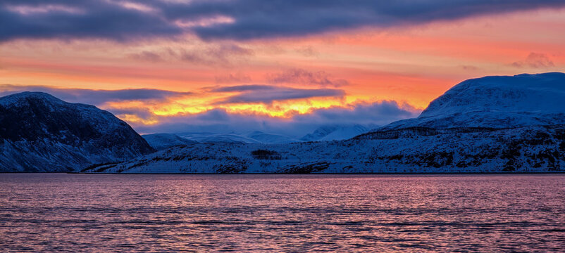 View at the fjords near Tromso on Norway