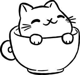 Cute Cat in Cup Outline © Chawal