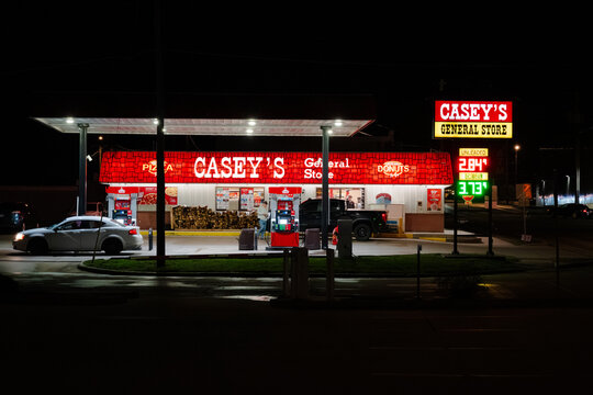 Casey&rsquo;s Gas Station at Night in Rural Illinois, Monticello, Illinois, December 2025
