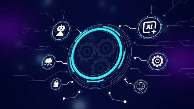 Modern digital hardware integration featuring a high-tech gear system, digital hud interface elements showcasing machinery optimization and industrial technology solutions