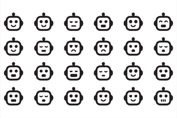 Naklejka premium Robot face icon pack for artificial intelligence chatbot and automation design