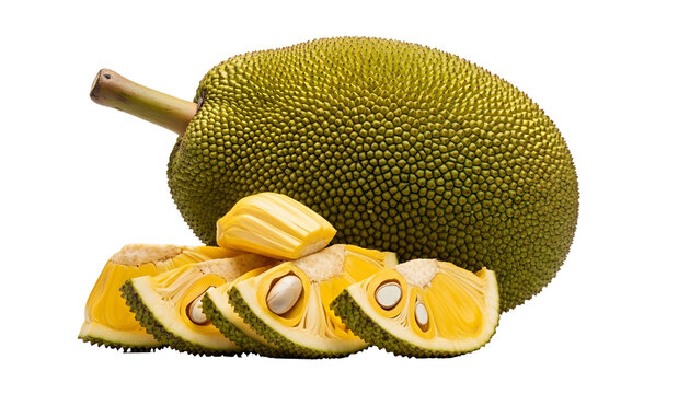 A whole jackfruit and sliced pieces PNG.