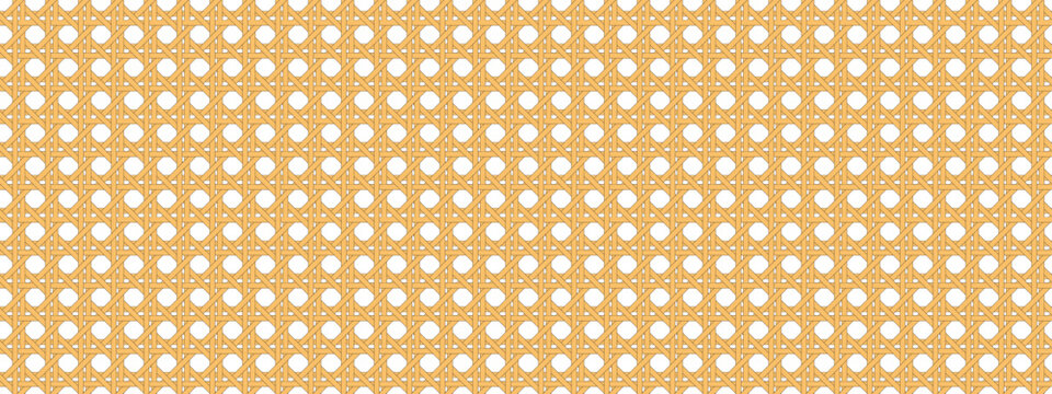 Seamless natural rattan weave pattern with geometric lattice design. Traditional wicker texture in warm  tones on white background