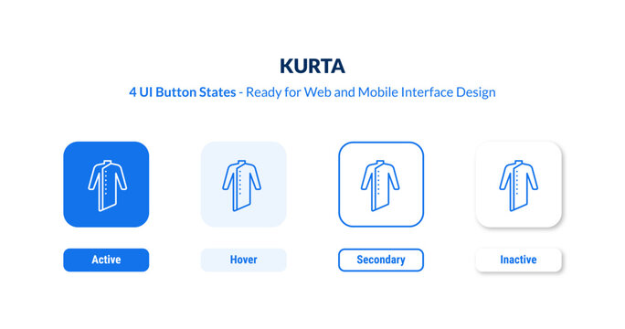 kurta UI button states set. Outline icon kit from clothes collection. Thin linear kurta, clothing, knickers editable vector. Line vector kurta sign for web and mobile interface