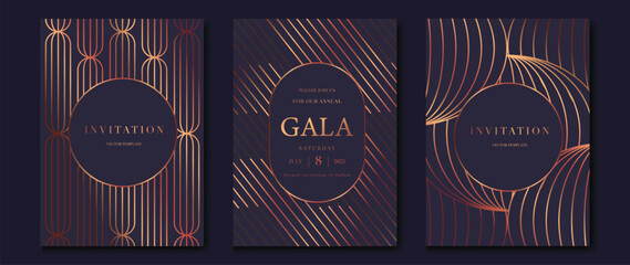 Fototapeta na wymiar Art deco wedding invitation card vector. Luxury classic antique cards design for VIP invite, Gatsby invitation gold, Fancy party event, Save the date card and Thank you card. Vector illustration