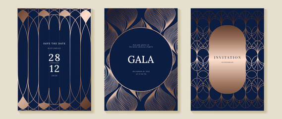 Art deco wedding invitation card vector. Luxury classic antique cards design for VIP invite, Gatsby invitation gold, Fancy party event, Save the date card and Thank you card. Vector illustration © TWINS DESIGN STUDIO