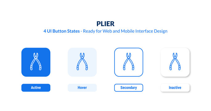 plier UI button states set. Outline icon kit from construction tools collection. Thin linear plier, pliers, wrench editable vector. Line vector plier sign for web and mobile interface
