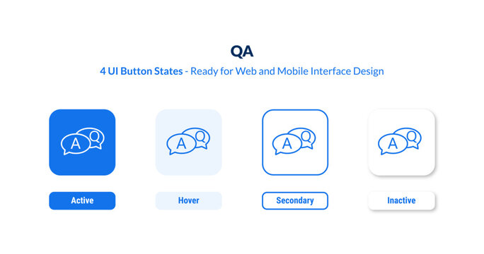 qa UI button states set. Outline icon kit from e learning and education collection. Thin linear qa, question, answer editable vector. Line vector qa sign for web and mobile interface