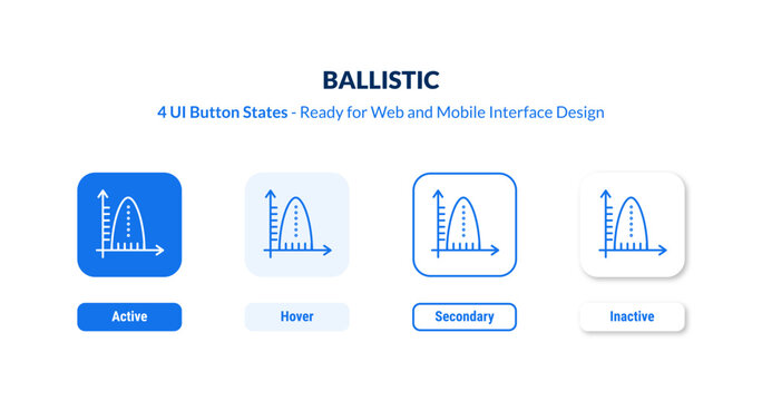 ballistic UI button states set. Outline icon kit from education collection. Thin linear ballistic, explosive, precision editable vector. Line vector ballistic sign for web and mobile interface